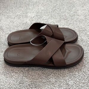 UGG Brown Leather Slide Sandals